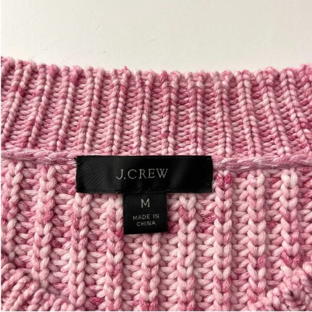 J.Crew Womens M Pink Marled Chunky Knit Sweater Cotton Blend Crew Neck Cozy